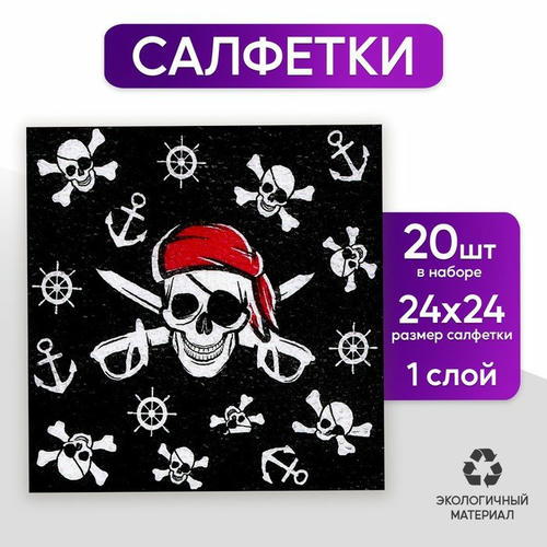 Салфетки бумажные «Пират», однослойные, 24х24 см, набор 20 шт