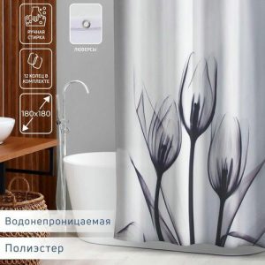 Штора для ванны Доляна «Моно», с люверсами, 180x180 см, полиэстер