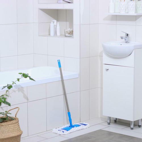 Швабра для мытья пола плоская Доляна, насадка из микрофибры 42x12 см, телескопическая стальная ручка 72-124 см, цвет МИКС — изображение 2