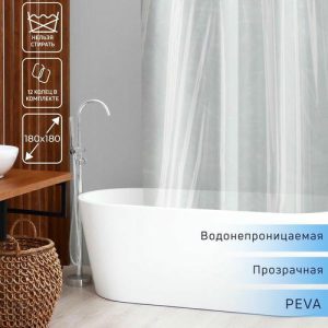 Штора для ванной Доляна «Лёд», 180x180 см, PEVA, прозрачная