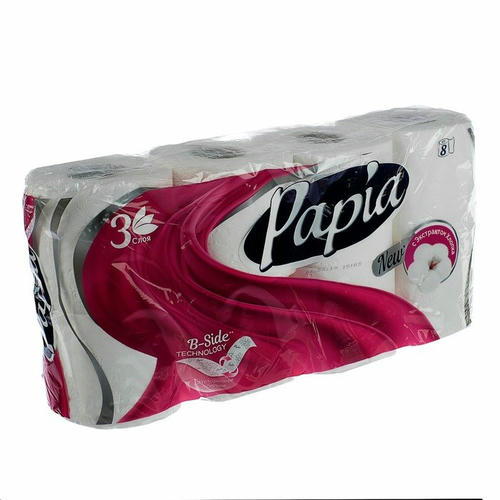 Туалетная бумага Papia, белая, 3 слоя, 8 рулонов — изображение 2