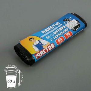Мешки для мусора с завязками «Тов.Чистов», 60 л, 54x62 см, 13 мкм, ПНД, 15 шт, цвет чёрный