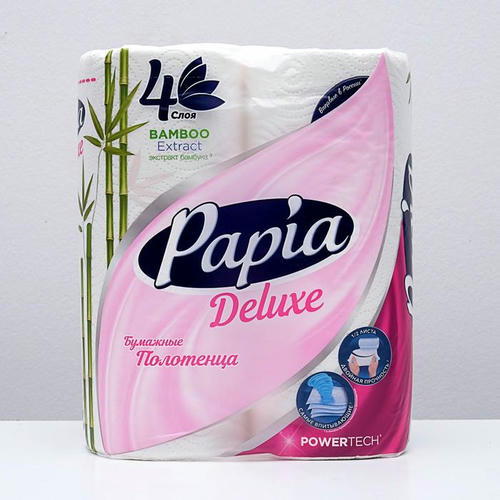 Полотенца бумажные Papia Deluxe, с экстрактом бамбука, 4 слоя, 2 рулона — изображение 2