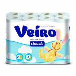 Туалетная бумага Linia VEIRO Classic, белая, 2 слойная, 24 шт