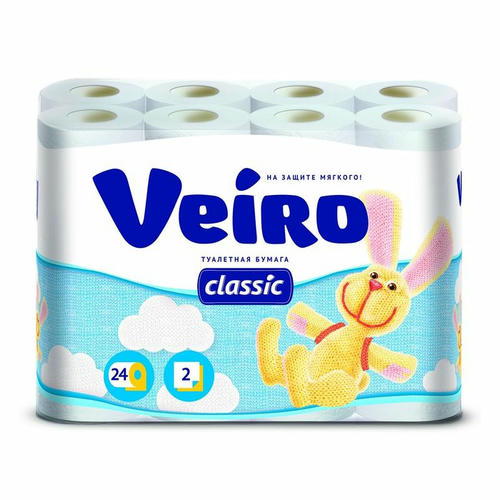 Туалетная бумага Linia VEIRO Classic, белая, 2 слойная, 24 шт