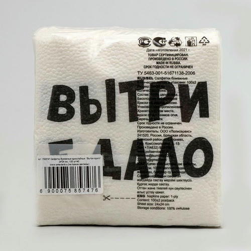 Салфетки бумажные однослойные Гармония цвета ВыТрИ ЕдАлО 24*24 см, 100 шт — изображение 2