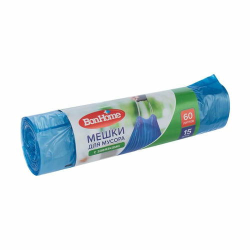 Мешки для мусора с завязками, BonHome, 60 л, 15 шт