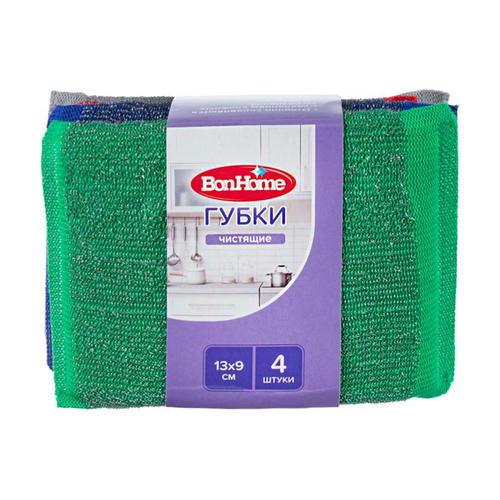 Губки чистящие, BonHome, 13х9 см, 4 шт — изображение 2