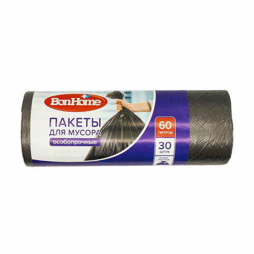 Пакеты для мусора "Особопрочные", BonHome, 60 л, 30 шт