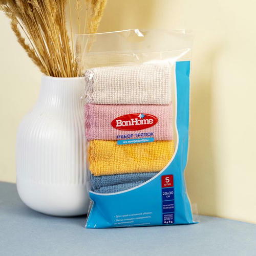 Набор тряпок из микрофибры, BonHome, 20х30 см, 5 шт — изображение 2