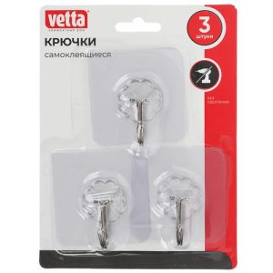VETTA Крючки самоклеящиеся, 6х6см, 3 штуки в комплекте, ПВХ