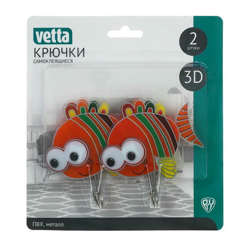 VETTA Крючки самоклеящиеся, на блистере, 2шт, ПВХ, металл, 3D, 4 дизайна — изображение 2