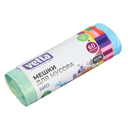 VETTA Мешки для мусора БИО 60л,10 шт с завязками,стандарт,3 аромата(цитрус,морской бриз,цветы), рулон — изображение 2