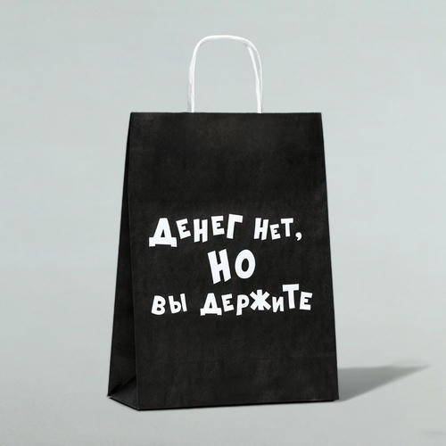 Пакет крафт "Денег нет, но вы держите", 24 х 10 х 32 см - 10 шт.