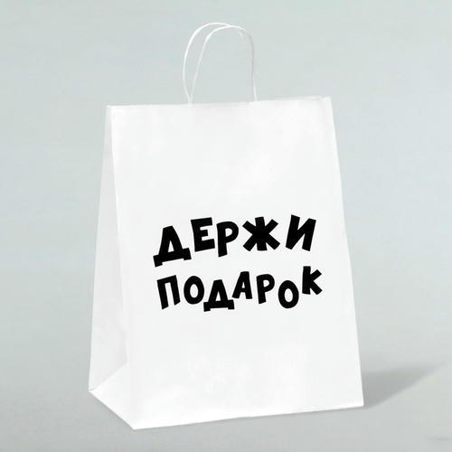 Пакет подарочный с приколами, крафт «Держи подарок», белый, 24 х 10,5 х 32 см - 1 шт.