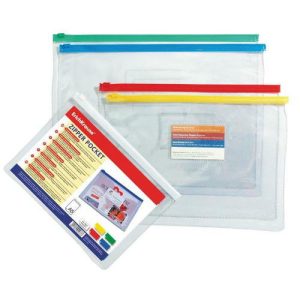 Папка-конверт на ZIP-молнии В6 140 мкм, ErichKrause PVC Zip Pocket, прозрачная микс, до 100 листов - 12 шт.