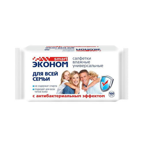 Влажные салфетки "Эконом" Smart, для всей семьи, антибактериальные, 100 шт — изображение 2